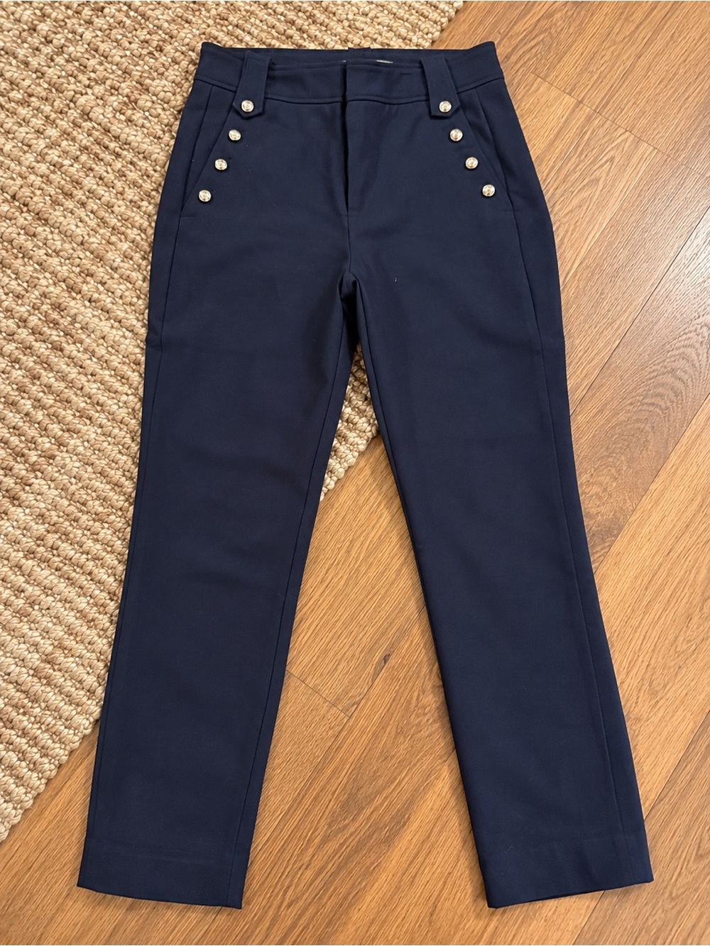 Quince Navy Dress Pants with Decorative Silver Buttons